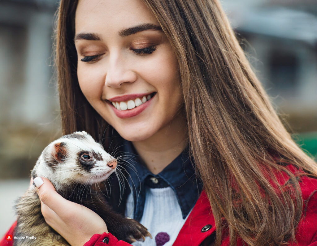 young lady smiling holding ferret
